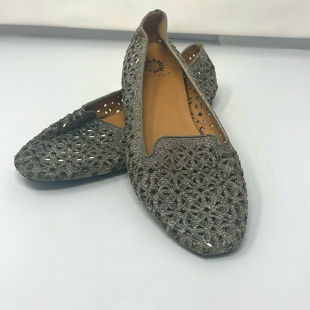 Yellow Box Silver Studded Slip-On Flats Size 8.5 Excellent Condition